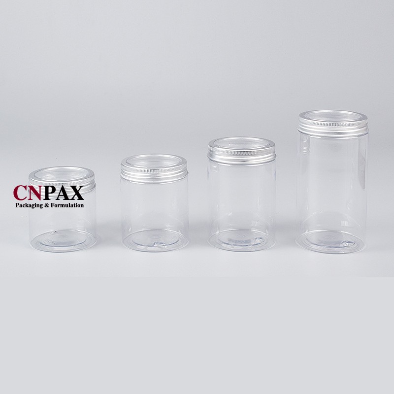 clear plastic jar container with clear top screw lid