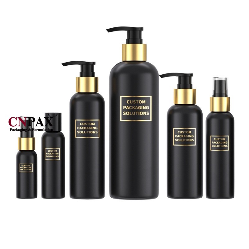 matte black cosmo round bottles shampoo bottles