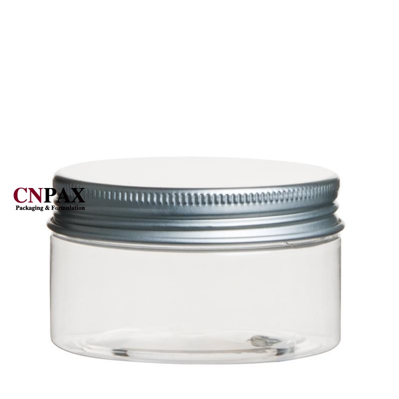 CNPAX Packaging Pot de stockage en plastique PET transparent de 150 ml avec bouchon à vis en métal argenté