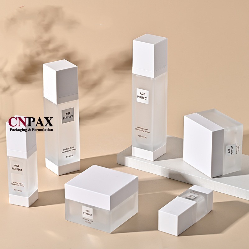 matte white glass cream bottles with white pump dispenser
